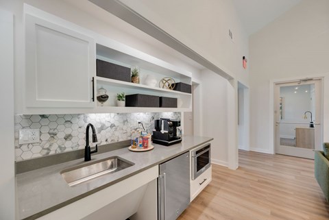 a kitchen with a sink and a counter top