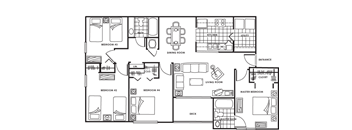 A black and white floor plan of a house with labeled rooms.