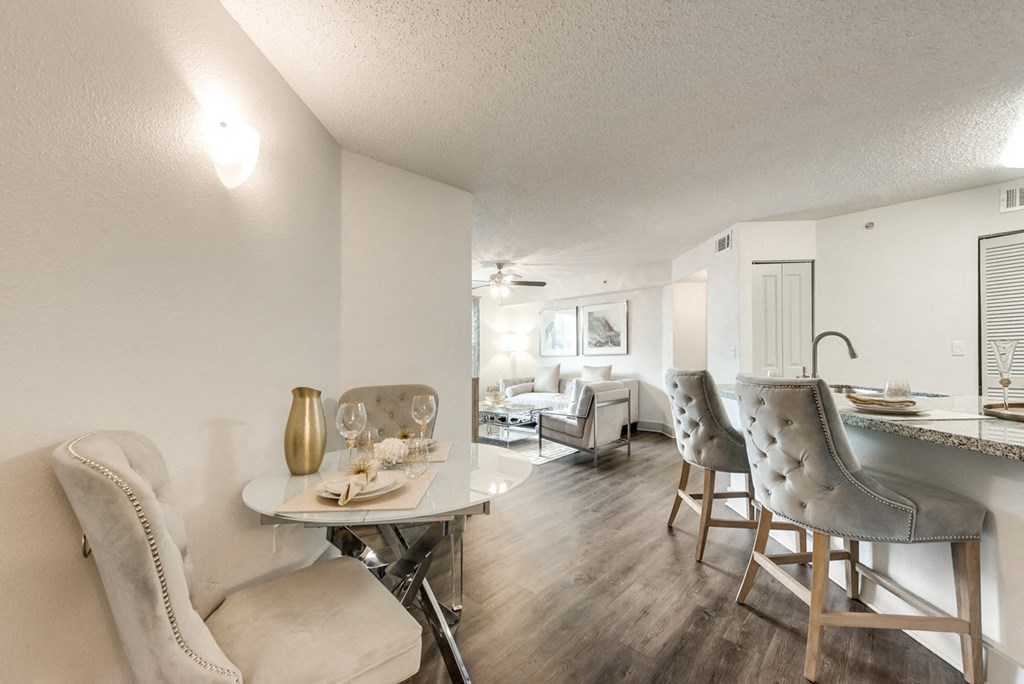 Bahia Cove Apartments Open Kitchen, Living, and Dining Space