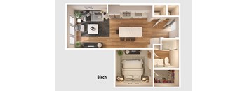 Birch Floor plan | 1 Bedroom 1 Bath | 684 sq. ft.| Longleaf at St. John's