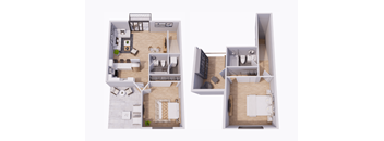 A top-down view of a small apartment layout.