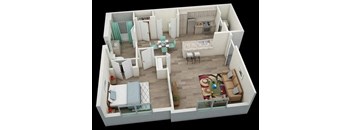 a floor plan of a house with a kitchen and a living room
