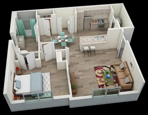 a floor plan of a house with a kitchen and a living room