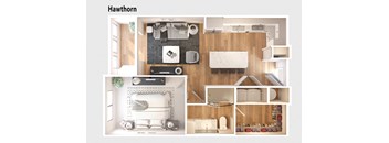 Hawthorn Floor plan | 1Bedroom 1 Bath 794 sq. ft.| Longleaf at St. John's