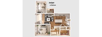 Juniper Floor plan | 2 Bedroom 1 Bath 909 sq. ft.| Longleaf at St. John's