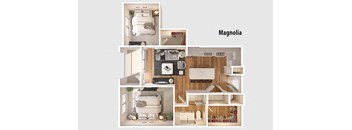 Magnolia Floor plan | 2 Bedroom 1 Bath 922 sq. ft.| Longleaf at St. John's