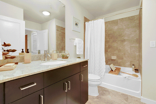 Luxurious, spa-inspired bathroom with elegant fixtures at Med Center in Houston, TX.