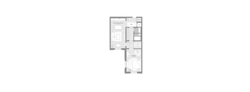 A floor plan of a house with a living room, dining room, kitchen, bathroom, and bedrooms.