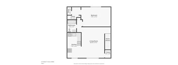 A floor plan of a house with a living room, kitchen, bathroom, and bedroom.