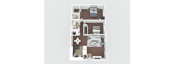 A floor plan of a house with a living room, kitchen, and two bedrooms.