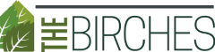 A logo with a leaf and the words "The Birches".