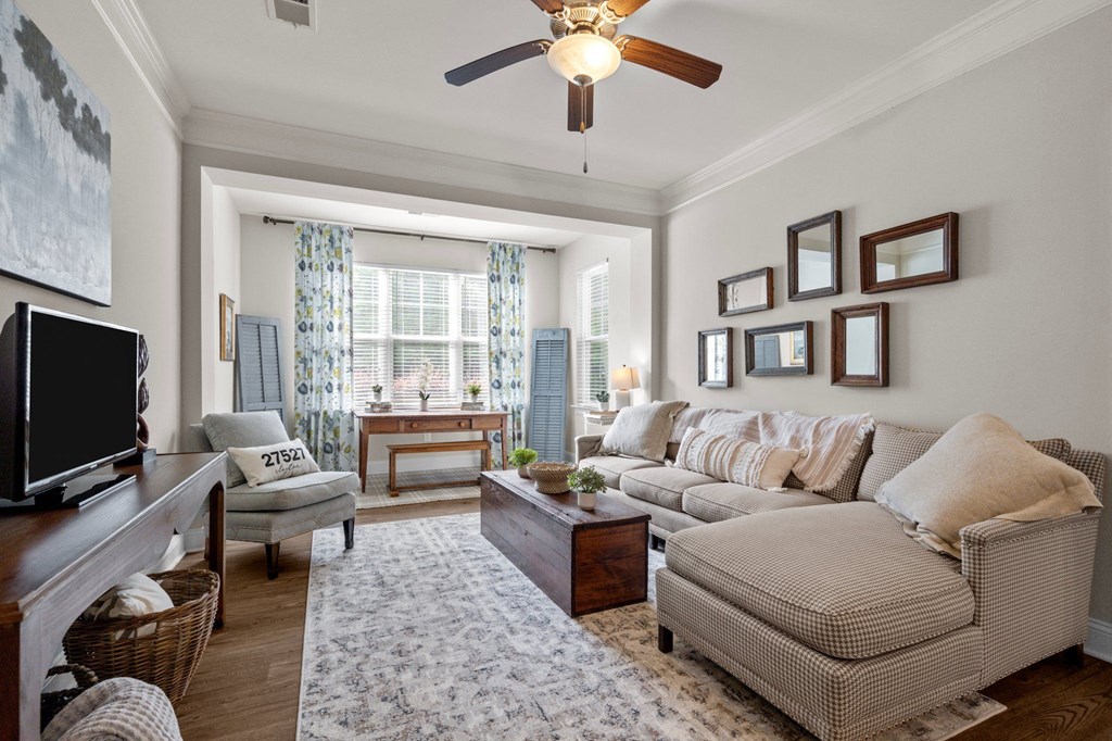 living room at The Arbors at East Village, Clayton, NC, 27527