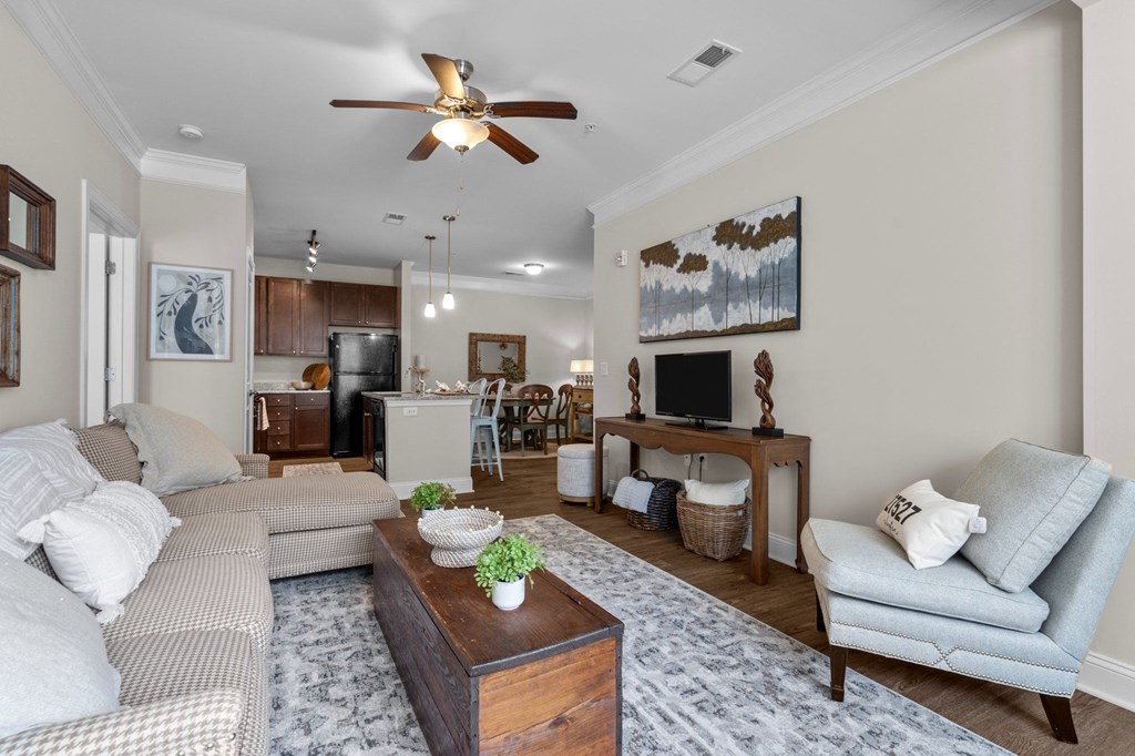 living room at The Arbors at East Village, Clayton, NC, 27527