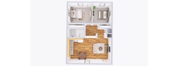 a floor plan of a house with a bedroom and a living room