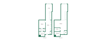 A floor plan of a two-story building with two bedrooms, two bathrooms, a living room, a kitchen, a dining room, a closet, and a mech.