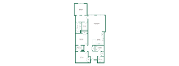 A floor plan of a house with a living room, two bedrooms, a bathroom, a laundry room, and a kitchen.