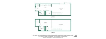 A floor plan for a two-level apartment with a living room, kitchen, bathroom, and bedroom.