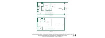 A floor plan for a two-level apartment with a living area, bedrooms, and bathrooms.