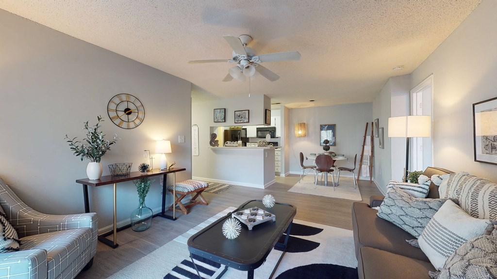 a living room with a couch and a coffee table