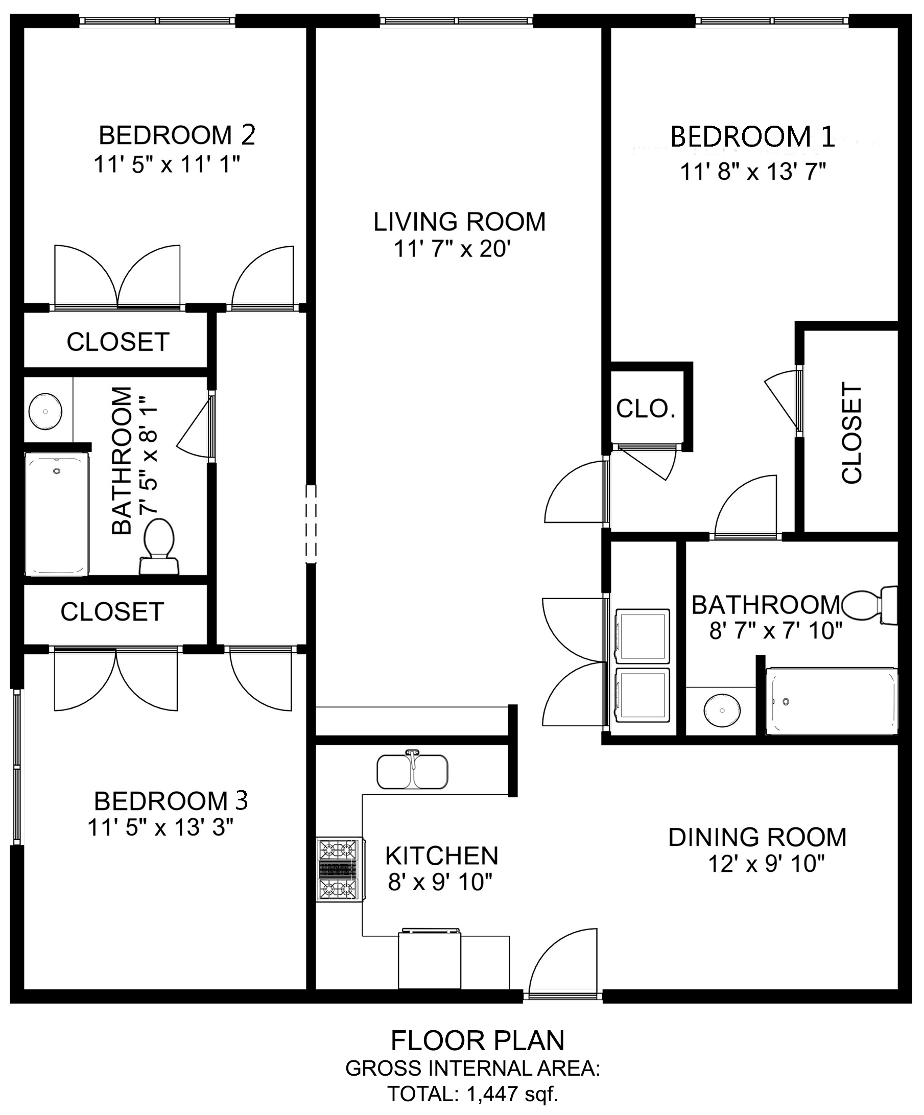 3 Bedroom, 2 Bath