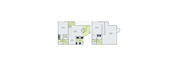 A floor plan of a house with two bedrooms, a living room, a kitchen, a dining room, a bathroom, and a patio.