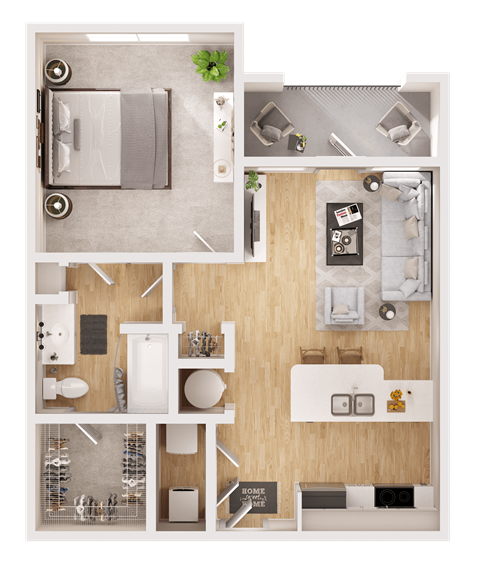 a floor plan of a house with a bedroom and a living room
