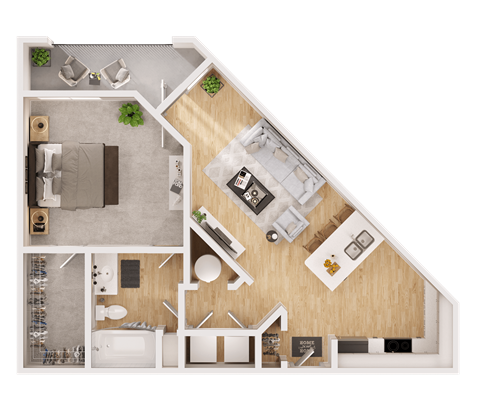 a floor plan of a house with a bedroom and a living room