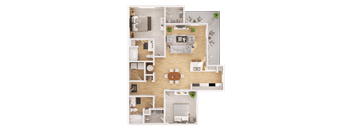 a floor plan of a house with furniture and a fireplace