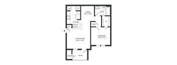 a floor plan of a small apartment with a bedroom and a living room