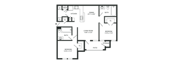 the floor plan for a bedroom apartment with a living room and a dining room