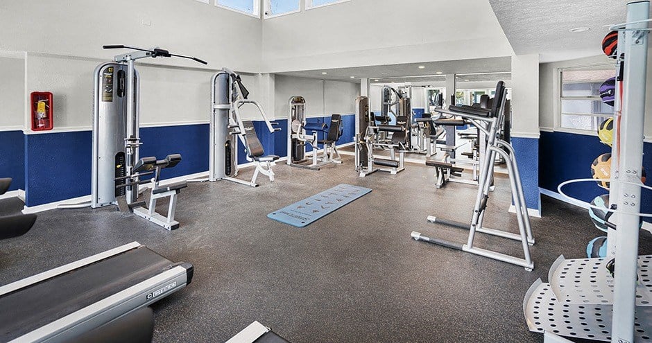 a fitness center with treadmills and other exercise equipment
