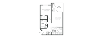 a floor plan of a small house with a bedroom and a bathroom and a kitchen