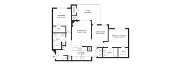 the floor plan of a bedroom apartment
