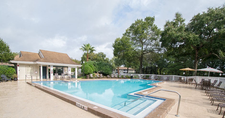 the swimming pool at the resort is clean and ready for guests to use