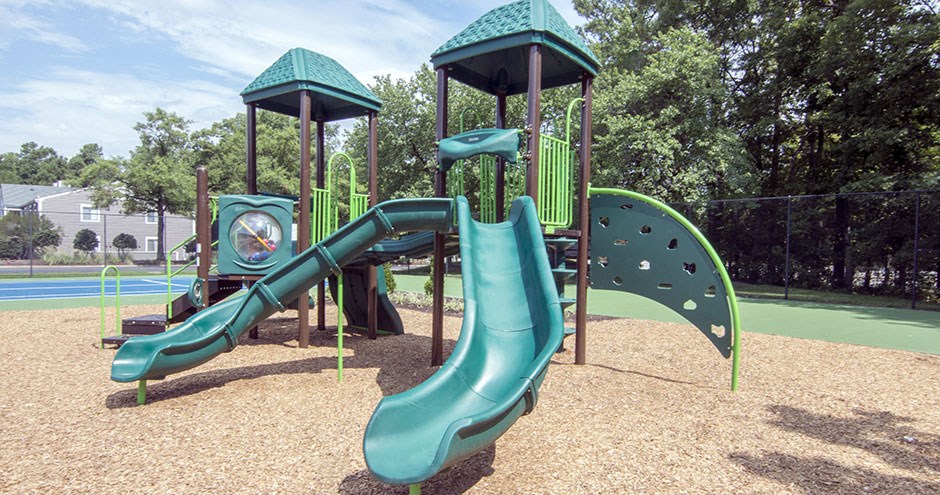 a playground with a slide and other play equipment