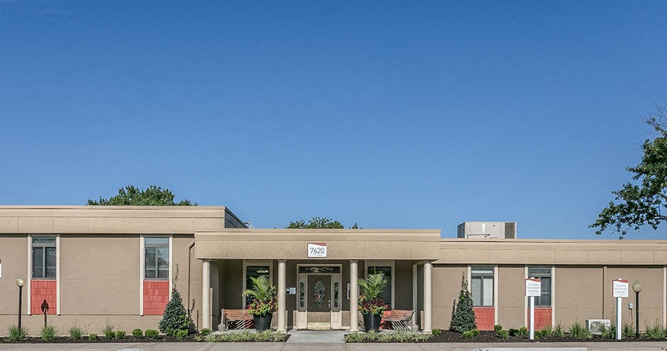 a building with a sign on the front of it