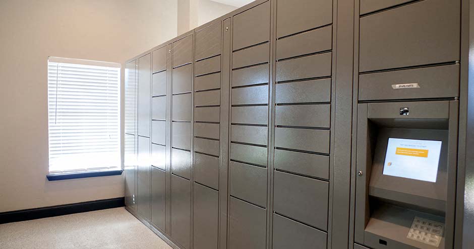 a large filing cabinet in a room with a window