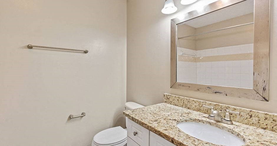 a bathroom with a sink toilet and a mirror