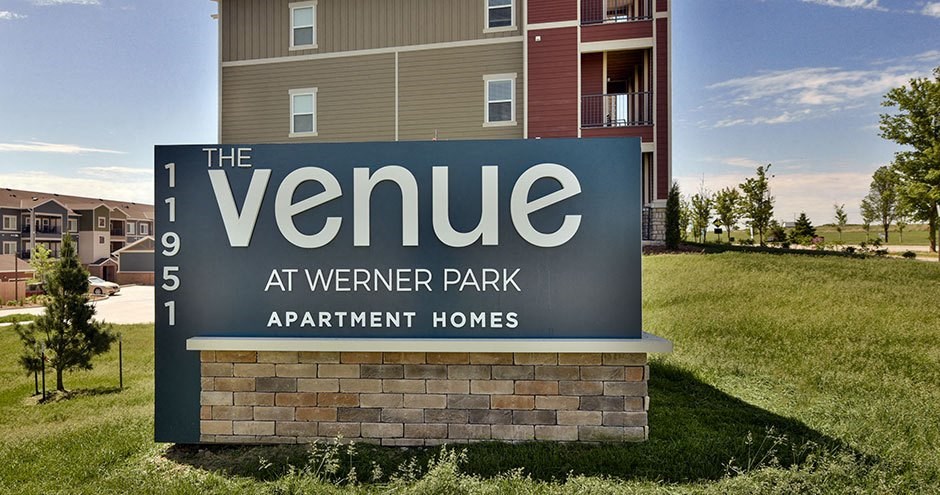a sign for the venue at werner park apartment homes