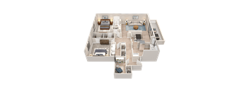 A 3D rendered image of a modern house interior.