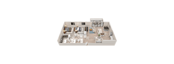 A 3D rendered image of a modern house interior.