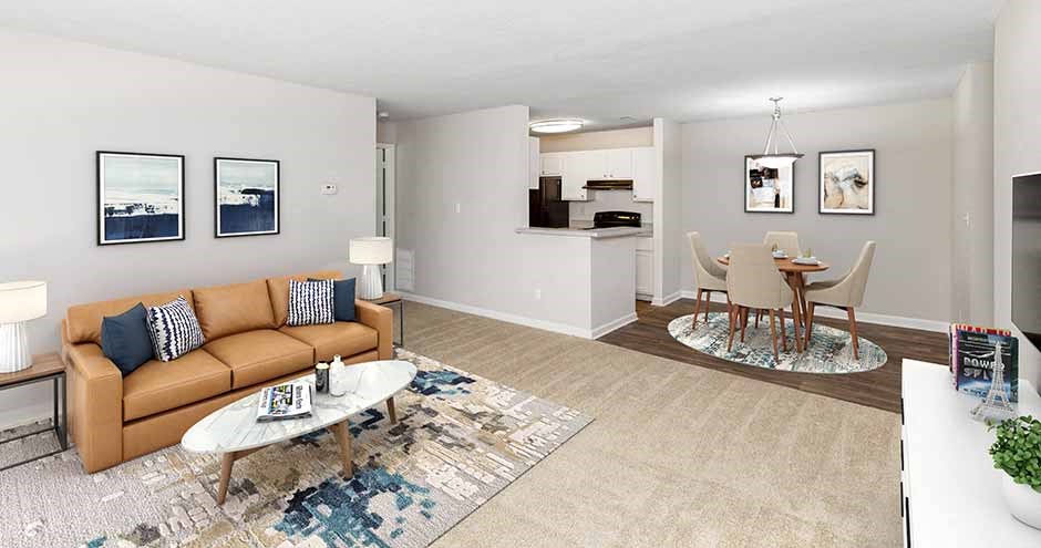 a living room with a couch and a table