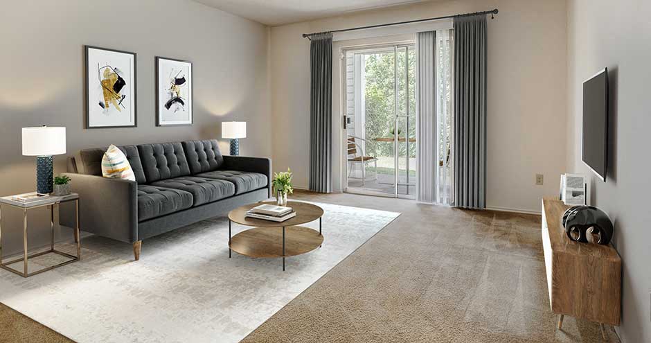 a living room with a couch and a television