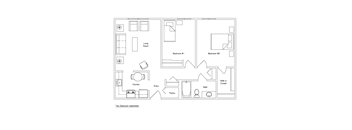 Floorplan of a 2 bedroom 1 bathroom apartment.