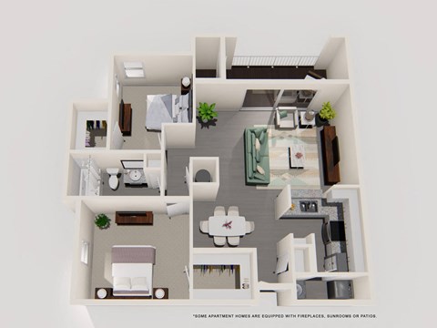 2 Bedroom 1 Bathroom Floor Plan at The Stratford, Atlanta, GA
