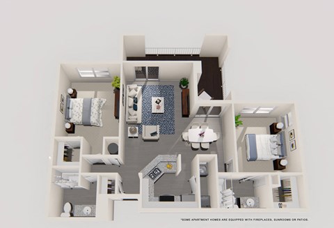 2 Bedroom 2 Bathroom Floor Plan at The Stratford, Atlanta, 30342