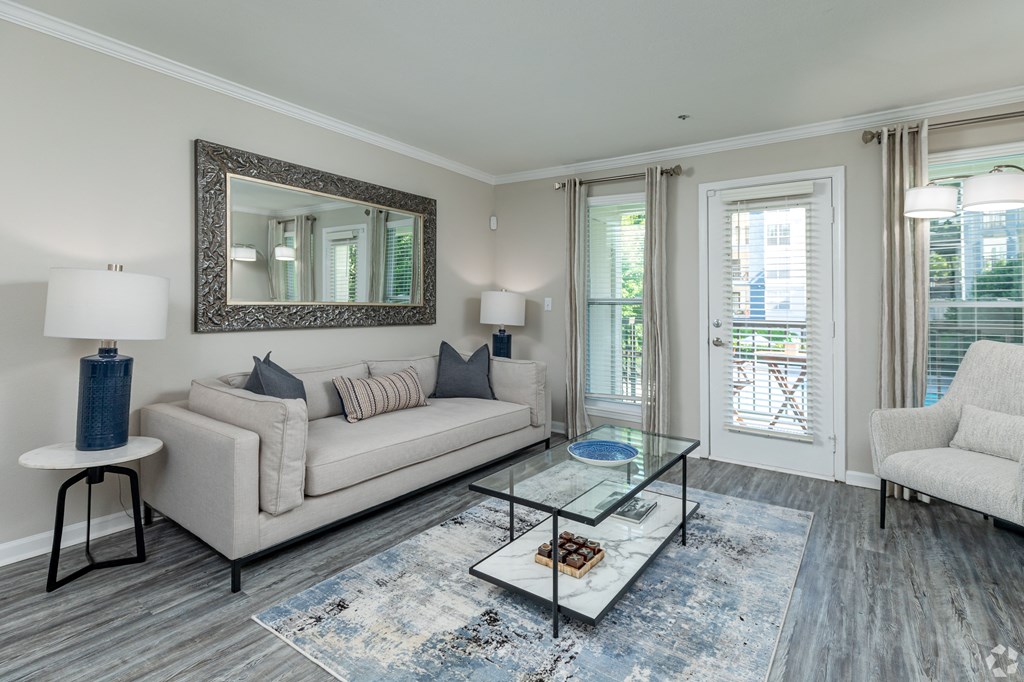 a living room with a couch and a coffee table