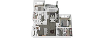 A white model of a house with a balcony and a small garden.