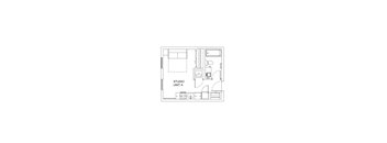 A floor plan of a studio apartment layout.