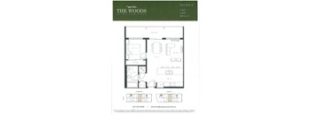 A floor plan for a one bedroom apartment at The Woods at Willow Park.